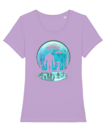 Bigfoot and Alien Under the Moon Lavender Dawn