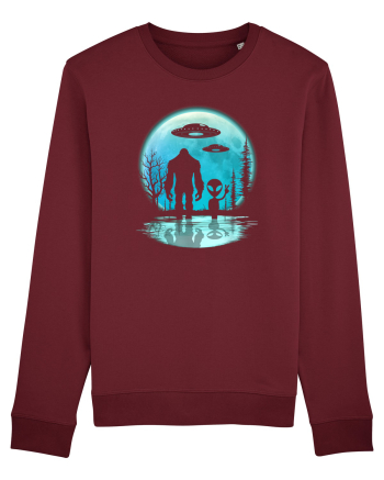 Bigfoot and Alien Under the Moon Burgundy