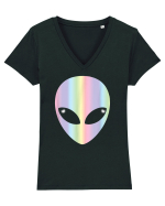 Colourful Alien Head Tricou mânecă scurtă guler V Damă Evoker