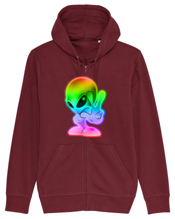 Colourful Alien Peace Sign UFO Alien Burgundy