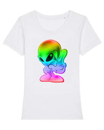 Colourful Alien Peace Sign UFO Alien White
