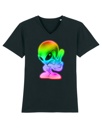 Colourful Alien Peace Sign UFO Alien Black
