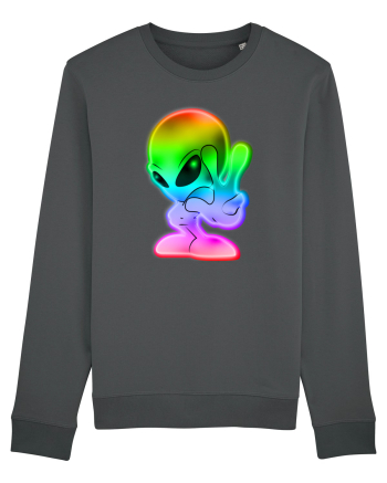 Colourful Alien Peace Sign UFO Alien Anthracite