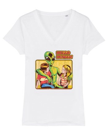 Cool Retro Alien Hello Humans White