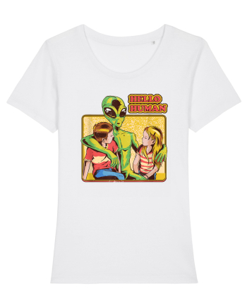 Cool Retro Alien Hello Humans White
