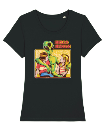 Cool Retro Alien Hello Humans Black