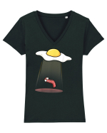 Funny Alien Breakfast Tricou mânecă scurtă guler V Damă Evoker