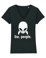 Ew People Introvert Alien Face Mask Tricou mânecă scurtă guler V Damă Evoker