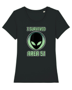 Funny Storm Area 51 Survived Alien Raid Tricou mânecă scurtă guler larg fitted Damă Expresser
