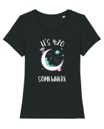 Funny Weed Joint Smoking Moon Tricou mânecă scurtă guler larg fitted Damă Expresser