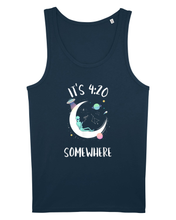 Funny Weed Joint Smoking Moon Navy