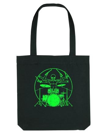Green UFO Alien Drummer Black