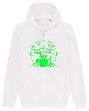 Green UFO Alien Drummer White