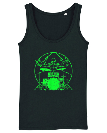 Green UFO Alien Drummer Black