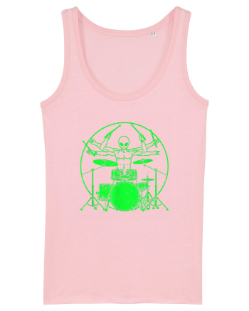 Green UFO Alien Drummer Cotton Pink