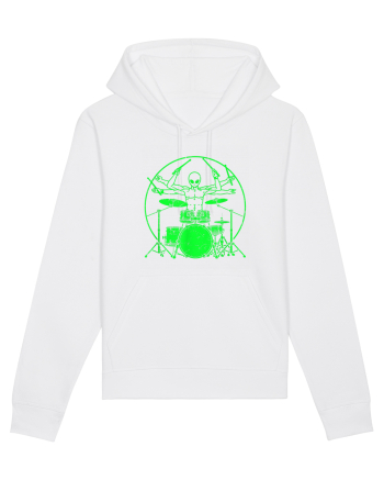 Green UFO Alien Drummer White