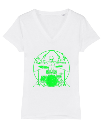 Green UFO Alien Drummer White