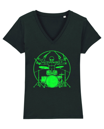 Green UFO Alien Drummer Black