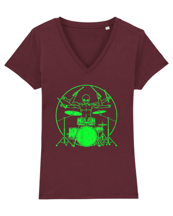 Green UFO Alien Drummer Burgundy