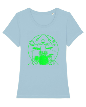 Green UFO Alien Drummer Sky Blue