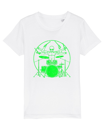 Green UFO Alien Drummer White