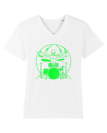 Green UFO Alien Drummer White