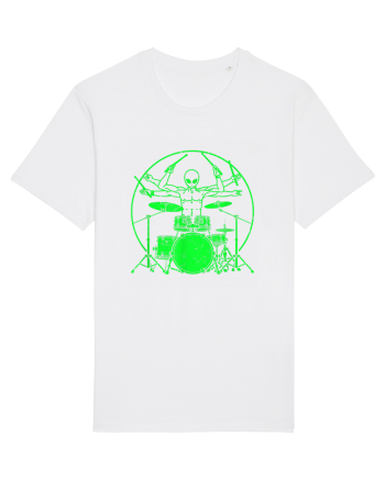 Green UFO Alien Drummer White