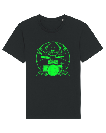 Green UFO Alien Drummer Black