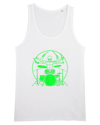 Green UFO Alien Drummer White