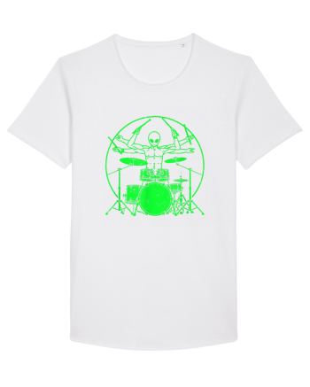 Green UFO Alien Drummer White