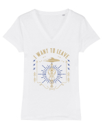 I Want To Leave Funny Alien UFO Tricou mânecă scurtă guler V Damă Evoker