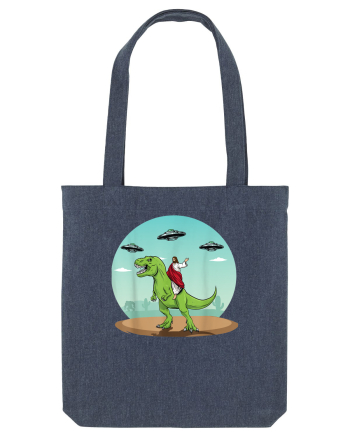Jesus Riding A Dinosaur Funny UFO Midnight Blue