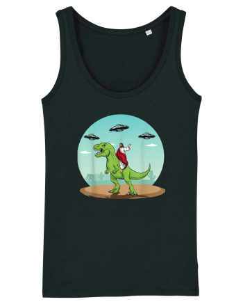 Jesus Riding A Dinosaur Funny UFO Black