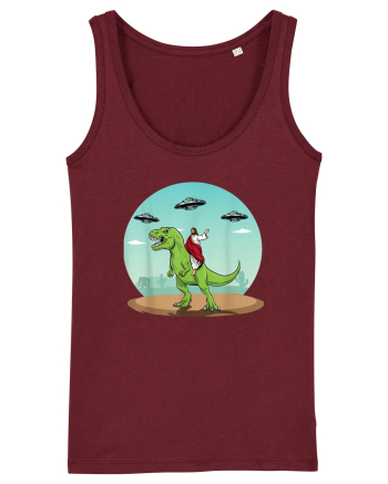 Jesus Riding A Dinosaur Funny UFO Burgundy