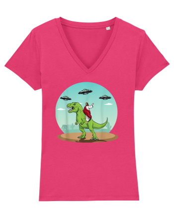 Jesus Riding A Dinosaur Funny UFO Raspberry