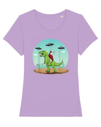 Jesus Riding A Dinosaur Funny UFO Lavender Dawn