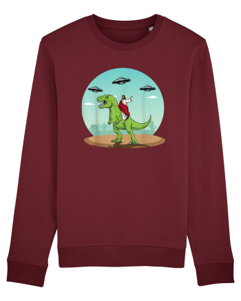 Jesus Riding A Dinosaur Funny UFO Burgundy