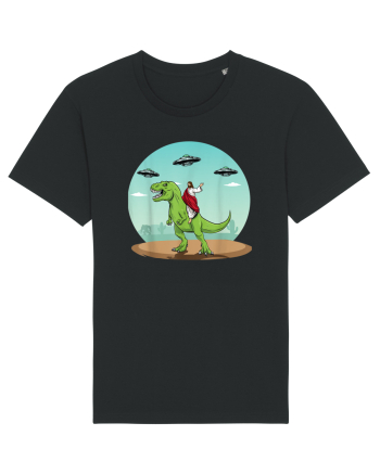 Jesus Riding A Dinosaur Funny UFO Black
