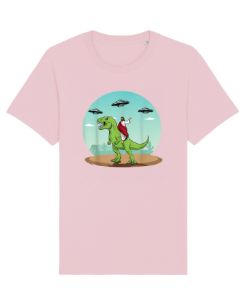 Jesus Riding A Dinosaur Funny UFO Cotton Pink