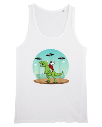 Jesus Riding A Dinosaur Funny UFO White