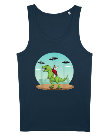 Jesus Riding A Dinosaur Funny UFO Navy