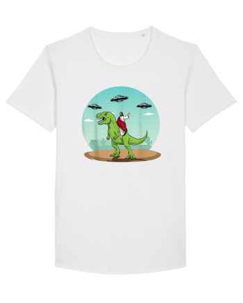 Jesus Riding A Dinosaur Funny UFO White