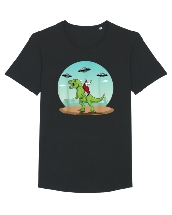 Jesus Riding A Dinosaur Funny UFO Black