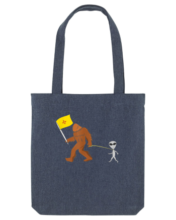 New Mexico Flag Bigfoot Walking Alien Midnight Blue