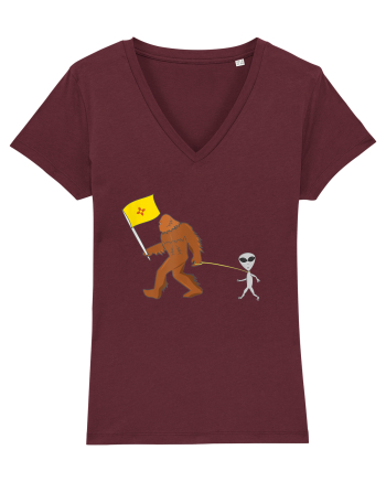 New Mexico Flag Bigfoot Walking Alien Burgundy