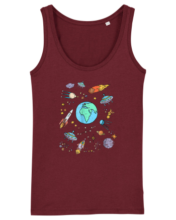 Outer Space UFO Rocket Burgundy