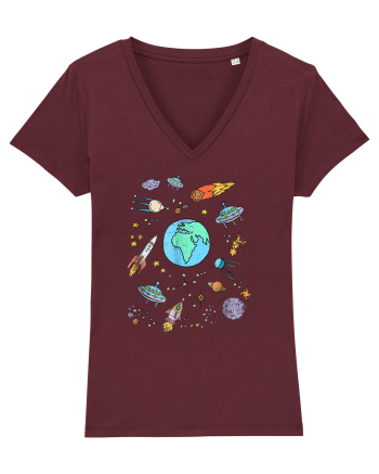 Outer Space UFO Rocket Burgundy