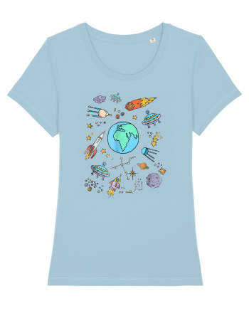 Outer Space UFO Rocket Sky Blue