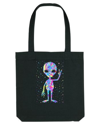 Retro 1970s Tie Dye Groovy Alien Peace Black