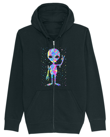Retro 1970s Tie Dye Groovy Alien Peace Black